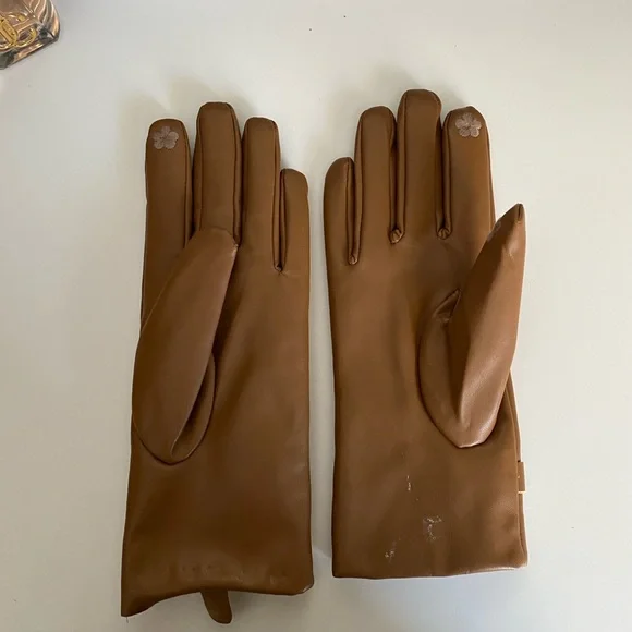 Brown Leather Gloves with Gold Accents - Picture 2 of 2